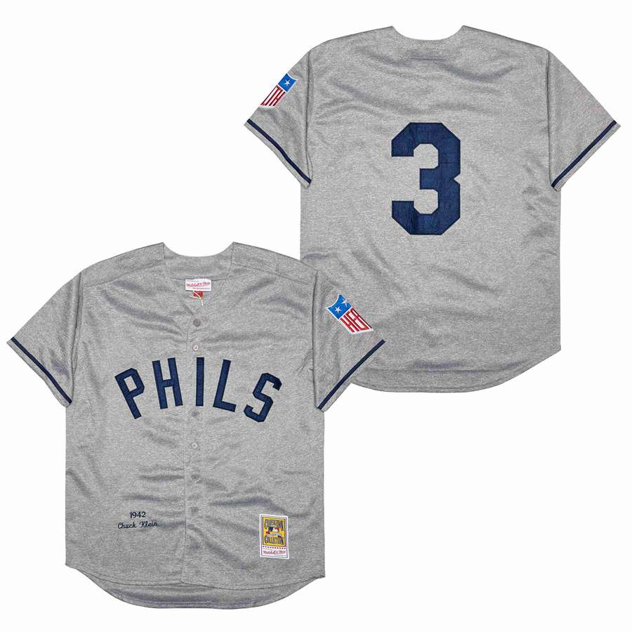 Men Philadelphia Phillies 3 Harper grey Game 1942 throwback MLB Jersey